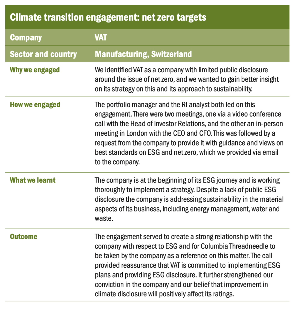 Engagement en faveur de la transition climatique